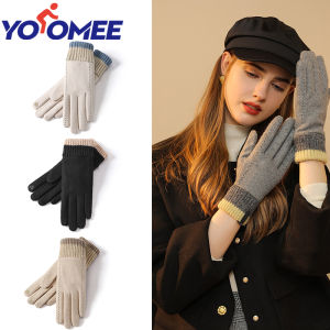 Yoomee New Winter Cashmere Gloves for Ladies Outdoor Cycling Windproof Plus Cashmere Warm Touch Screen Gloves Knitted Wrist