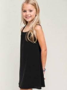 Girls Cute Cami Dress Solid Black Loose Fit Soft Casual Sundress for Girls 7-14 Years Daily Playground School Spring Summer