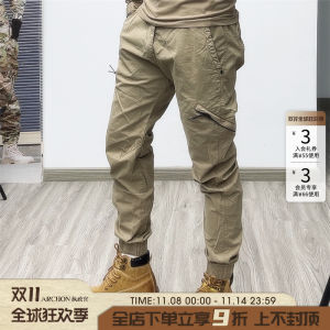 Spring & Fall Outdoor Stretch Black Green Workwear Casual Pants Mens Slim-Fitting Ankle-Tied Skinny Jeans Tactical Work Clothing Fitness Wait Lifting Tide