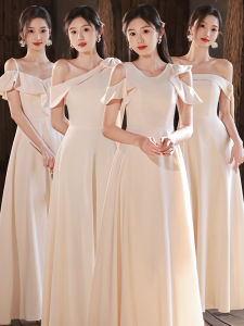 Champagne Satin Maids Dress 2025 New Style Korean Version Bridesmaid Gown Womens Mini Summer Long Skirt Suitable for Daily Wear