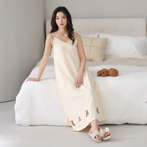 MiiOW | Cool Feeling Cotton Silk Sleep Dress Women Summer Loose Comfortable Sleeveless Vest Skirt Home Leisure Wear Round Neck Long Dress