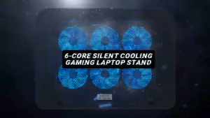 Gaming Laptop Cooling Stand 6 High‑Speed Fans Notebook Cooler Radiator Adjustable Wind Speed LCD Screen Dual USB Ports Laptop Pad for 13‑18 Inch Gaming Laptops