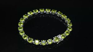 Natural Peridot 21.41Ct Solid 925 Sterling Silver Chain Bracelet 7.25 Inch for Women Round 6mm Gemstone Fine Jewelry