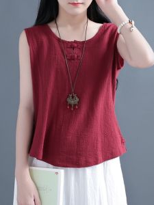 Loose Cotton Linen Tank Top Women Summer Pure Color Sleeveless Slimming Base Shirt Thin Linen Top Thin Button Style Vest