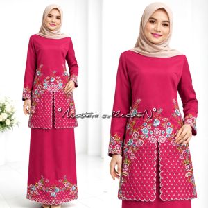 SETELAN BAJU KURUNG BORDIR BUNGA BELAH