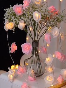 20/10 LEDS Rose Fairy String Lights Pink Flower String Lights Battery Powered Outdoor Christmas Wreath Valentines Day Wedding Decoration