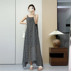 Señag Korean Style Loose Casual Off-Shoulder Sleeveless Midi Dress with Asymmetrical Hem Skirt Polyester Fabric A-Line Skirt
