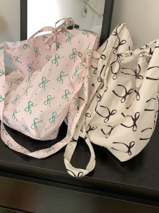 Pink Sweet Butterfly Knot Canvas Bag Womens 2025 New Summer Versatile Single Shoulder Slant Cross Large Capacity Bag