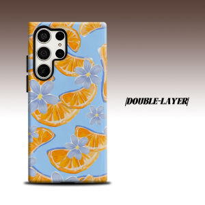BILIBILI | Light Blue Orange Floral For Samsung Galaxy S26 S25 S24 A56 A36 Dual Layer Luxury Fashion Full Lens Protective Case