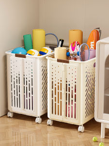 Modern Minimalist Yoga Mat Storage Basket with Wheels Home Sports Equipment Rollers Organizer Badminton Fitness Gear Shelf