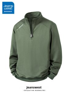 Jeanswest | Casual Long Sleeve Mens Loose Standing Collar Half Zip Sweatshirt