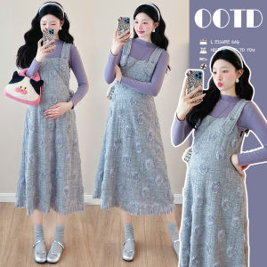 Long Elegant Floral Vest Dress & Tunic Set for Pregnancy