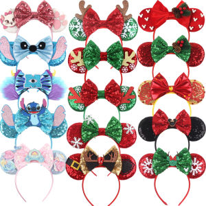 Disney Christmas Mickey 3.3"Mouse Ears Headband For Girls Soft Bow Hairband Festival Party Christmas DIY Hair Accessories Gifts