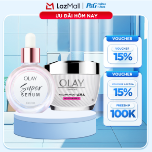 Combo 2 SUPER SERUM OLAY SỨC MẠNH TỪ 5 DƯỠNG CHẤT TRONG 1 - Chai 30ML Và Kem Dưỡng Ẩm OLAY LUMINOUS NIACINAMIDE AHA 50G