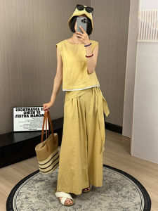 Shalldoer | ชุดสองชิ้นสไตล์วิทยาลัยหลวมๆ ลำลอง แขนกุด เสื้อตัวบนทรงตรง กางเกงขายาว ชุดฤดูร้อนสำหรับผู้หญิง ชุดทำงานลำลอง