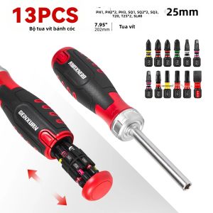 Geinxurn 12 Trong 1 Bộ Tua Vít Bánh Răng Thép Chrome-Vanadium Tác Động Bit Dụng Cụ Cầm Tay Di Động Để Sửa Chữa DIY PH1/2/3 SQ1/2/3 T20/25 SL # 8