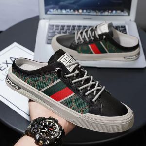 MIKEJIE Mens Shoes Autumn 2022 New Trendy Shoes Breathable Lazy Canvas Board Shoes One Foot Mens Half Drag No Heel Slippers