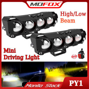 Laser Gun Motorcycle Mini Driving Light 4 Lens Hi/Low Beam Spotlight White+Yellow Light 50W Super Bright LED Headlight Motorcycle Auxiliary Light Headlight