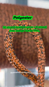 เชือกโพลีเอสเตอร์10มิล Rope Polyester boat/marine sailboat line 32 strand braided cover + 8 strand core 10mm orange tracer black