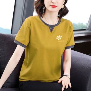 HUAXUNRAN | Relaxed Slimming T-shirt for Middle-aged Women 2024 Summer Cotton