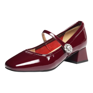 Reddragonfly | Retro French Style Coarse Heel Red Leather Shoes