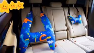 ANJOU Long Travel Car Pillow for Kids Safety Sleeping Pillow with Washable Removable Liner for Baby Neck Support