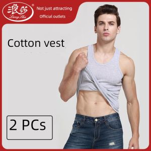Lansha Mens Tank Top Thin Pure Cotton Summer Sport Base Layer Sleeveless Sweatshirt Full Cotton Barrier Q