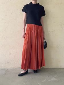 1082 One Size (45-75kg) Miyake Pleated Fall Spring And Summer Seasons Versatile Casual High Drape Pleated Pants Skirt