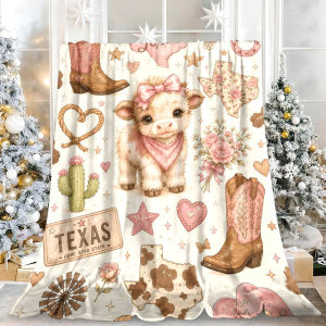 Beast Kingdom | Coquette Pink Highland Cow Texas Western Flannel Blanket Soft Fuzzy Plush Cozy Throw for Sofa Bed Couch Home Decor