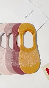 ZEO Lace Breathable Womens Invisible Non-Slip Boat Socks Ice Silk Cotton Soles Boat Socks