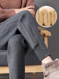 Womens Fleece Lined Casual Trousers Thickened Sweatpants High Waist Long Pants Winter Outerwear Sheepskin Cotton Pants