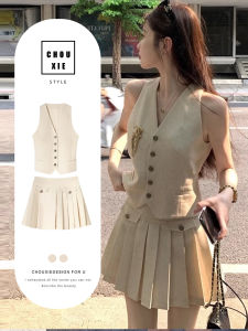 Elegant Summer Outfit Womens Suit Vest Set Beautiful Fragrance Style Fashionable Two-Piece Cotton V-Neck Overhead Dress