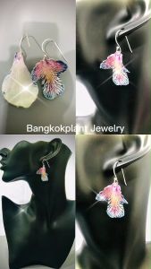 ต่างหู ดอกไม้จริงทำจากดอกไม้จริง (กลีบ & ปาก) ต่างหูเงิน 96.5%