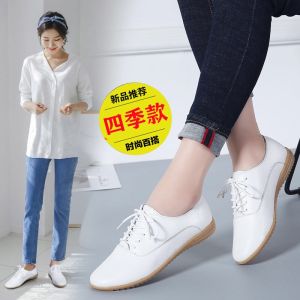 Spring New Style Womens Casual Shoes Soft Bottom Leather Slip-On Flat Bottom Versatile Fashionable Single Shoes round Toe