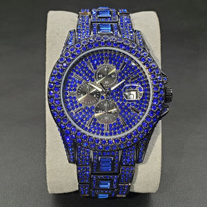 Đồng Hồ Nam Sang Trọng Màu Xanh Lá Cây Đính Kim Cương Hip Hop Bling Out Chống Nước Phát Sáng Bằng Thép Không Gỉ Đồng Hồ Đeo Tay Thạch Anh Độc Đáo Ice Out Clock