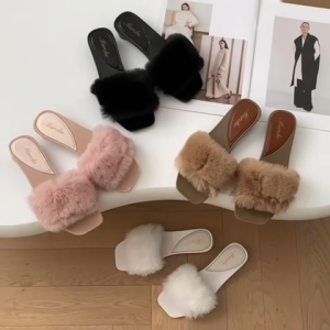 Z&R Korean Fashion 2-Inch Block Heel Fur Sandals – Comfort & Style Combined