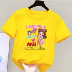 Baju Kaos Atasan Anak Cewek Sablon Ubur Ubur Ikan Lele Aku Cantik leeee