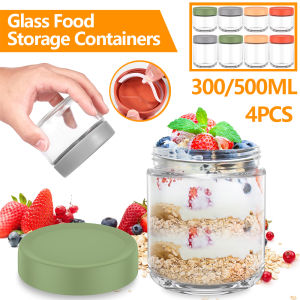 4Pcs Overnight Oats Jar Clear Glass Storage Jar with Sealed Lids Leakproof Fruit Yogurt Storage Containers Food Storage Tank
