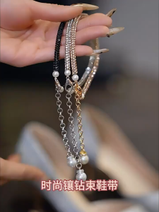 1 Pair Tali Heels Universal Motif Rantai Rhinestone Tali Anti Slip Adjustable untuk Sepatu Hak Tinggi & Slip-on Wanita