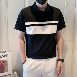 Casual Black White Contrast Color Mens Polo Shirt Summer High-End Feeling Light Maturity Shirt Collar Short Sleeve T-Shirt