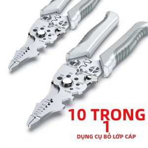 Kìm Tuốt Dây Điện 10 Trong 1 Dụng Cụ Cắt Và Bấm Cáp Chuyên Dụng Thép Không Gỉ Tay Cầm Chống Trượt Dùng Cho Chuyên Nghiệp