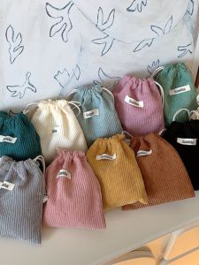 แบบพกพา ผ้าลูกฟูก เชือกรูด กระเป๋าเก็บของสําหรับเครื่องชาร์จ หูฟัง สายเคเบิลข้อมูล ออแกไนเซอร์แต่งหน้า สีบริสุทธิ์พร้อมที่จับ