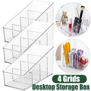 4 Grids Transparent Desktop Storage Box with Grid Remote Control Makeup Brush Storage Box Home Kitchen Refrigerator Food Storage Cabinet Box