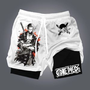 Bandai | One Piece Anime Luffy Peripheral Printed Double-layered Shorts 2025 Summer American Sporty Mens Loose and Breathable Pants
