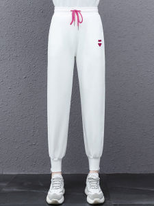 Grey Cuffed Sports Pants Womens Loose High Waist Slimming Large Size Casual Sweatpants Street Style Straight Leg Harlan Pants