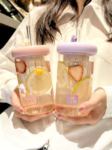 High Temperature Resistant Glass Straw Cup Floral Tea Separation Office Ladies High Aesthetic Value Cold Brew Tea Cup