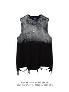 เสื้อกั๊กแขนกุดหลวมๆ สไตล์อเมริกัน MOISHE TIDE สำหรับผู้ชาย ฤดูร้อน 2024 คอตตอน ปกติ ไม่ต้องรีด ทรงสี่เหลี่ยม สีสันสดใส