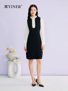 Beading Contrasting Spliced Knit Two-in-One Dress