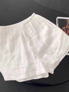 Quần Short Vải Lanh Lụa Băng Màu Trắng Cho Nam Mùa Hè Mỏng Thoáng Khí Mát Mẻ Nhanh Khô Quần Dài Năm Điểm Phong Cách Lười Biếng