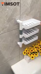 TIMSOT Rotating Soap Box Rack Thickened Wall Hanging Drain Bathroom Soap Holder Storage Multifunctional Household Shelf